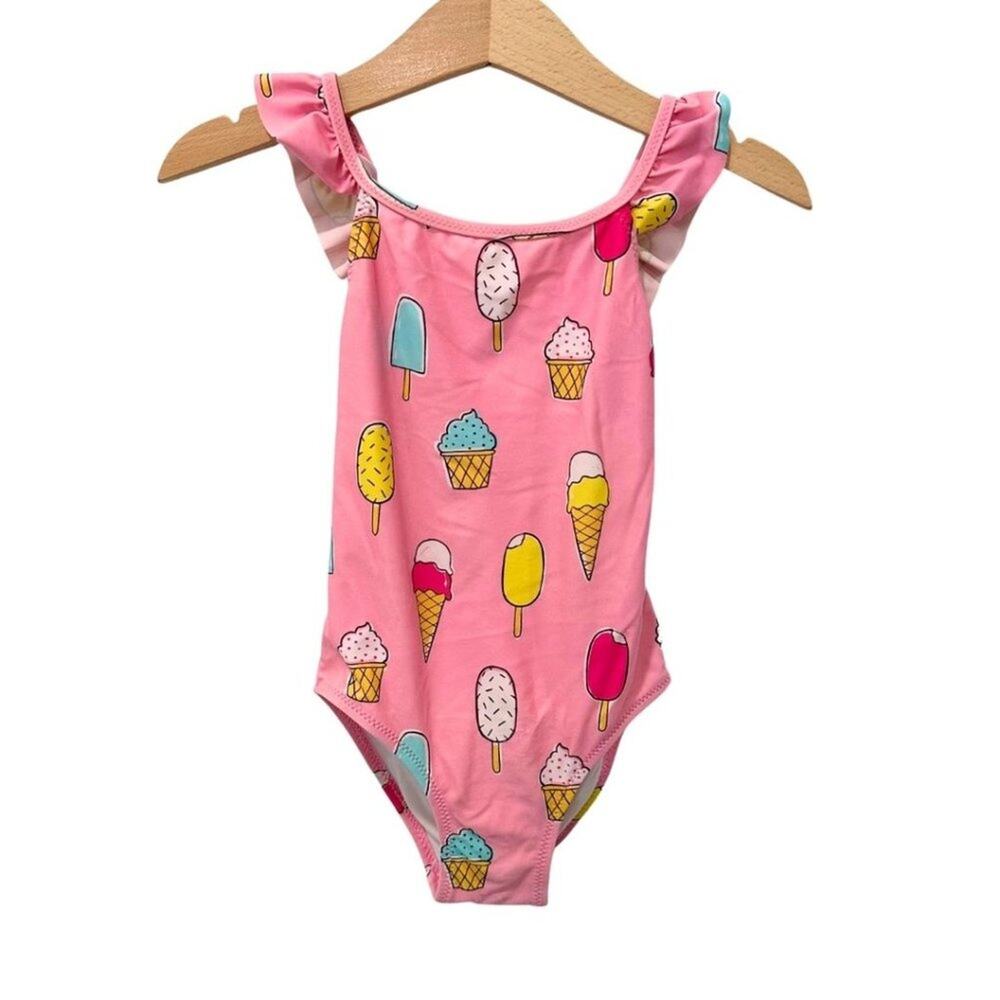 Zara One Piece Swimsuit Pink with Ice Cream Prints 2-3